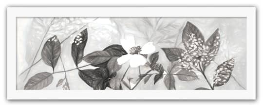 Charcoal Plants Wall Print in White Frame